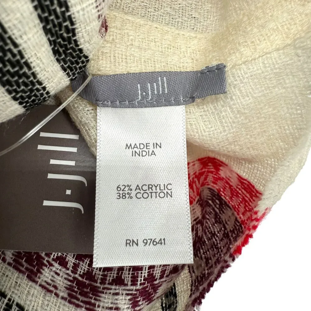 J. Jill Infinity Scarf Fair Isle Jacquard Cream Fringe Boho Wrap Knit Cozy NWT